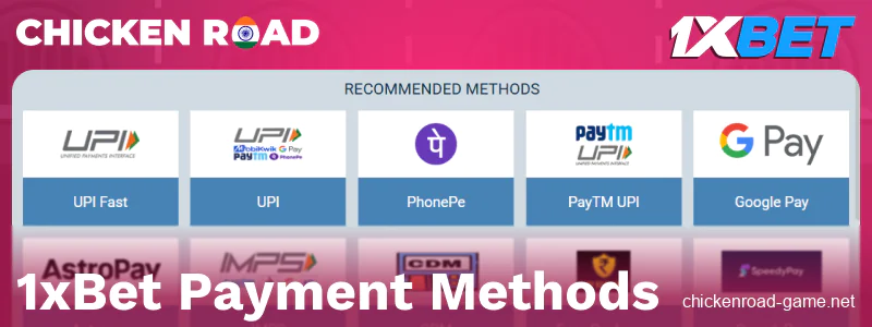 Top Up Balance in 1xBet Chicken Road India