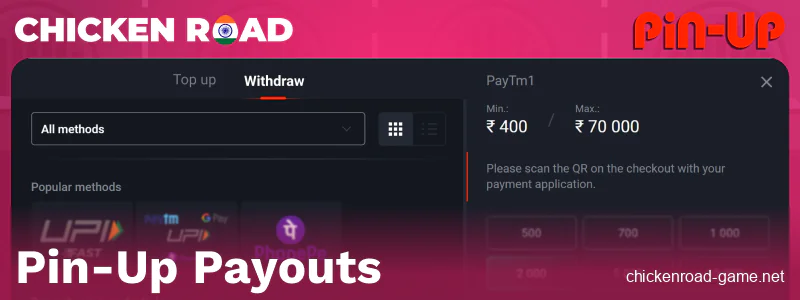 Payouts in Pin-Up Chicken Road India